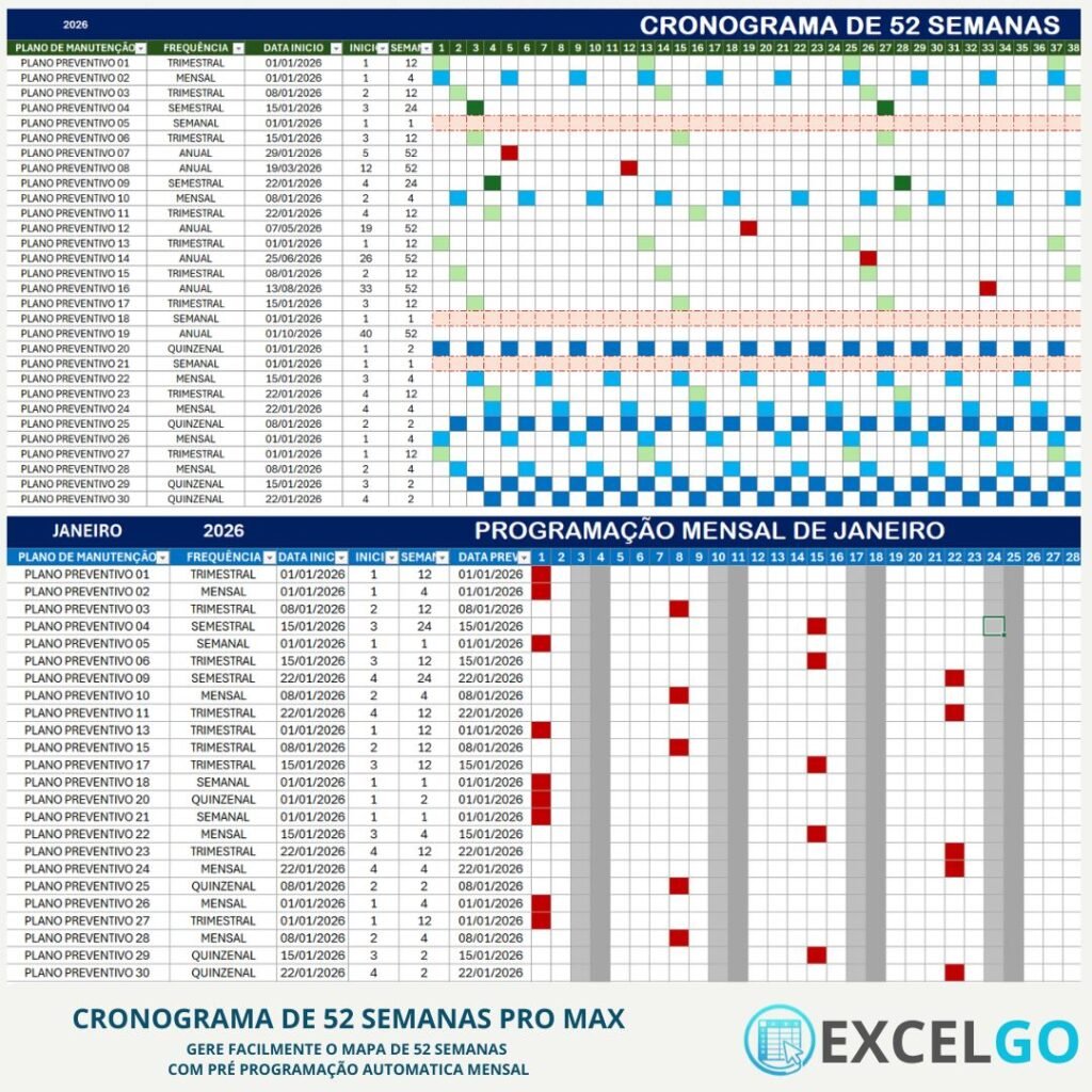 Cronograma de 52 Semanas Pro Max - Criação e Controle